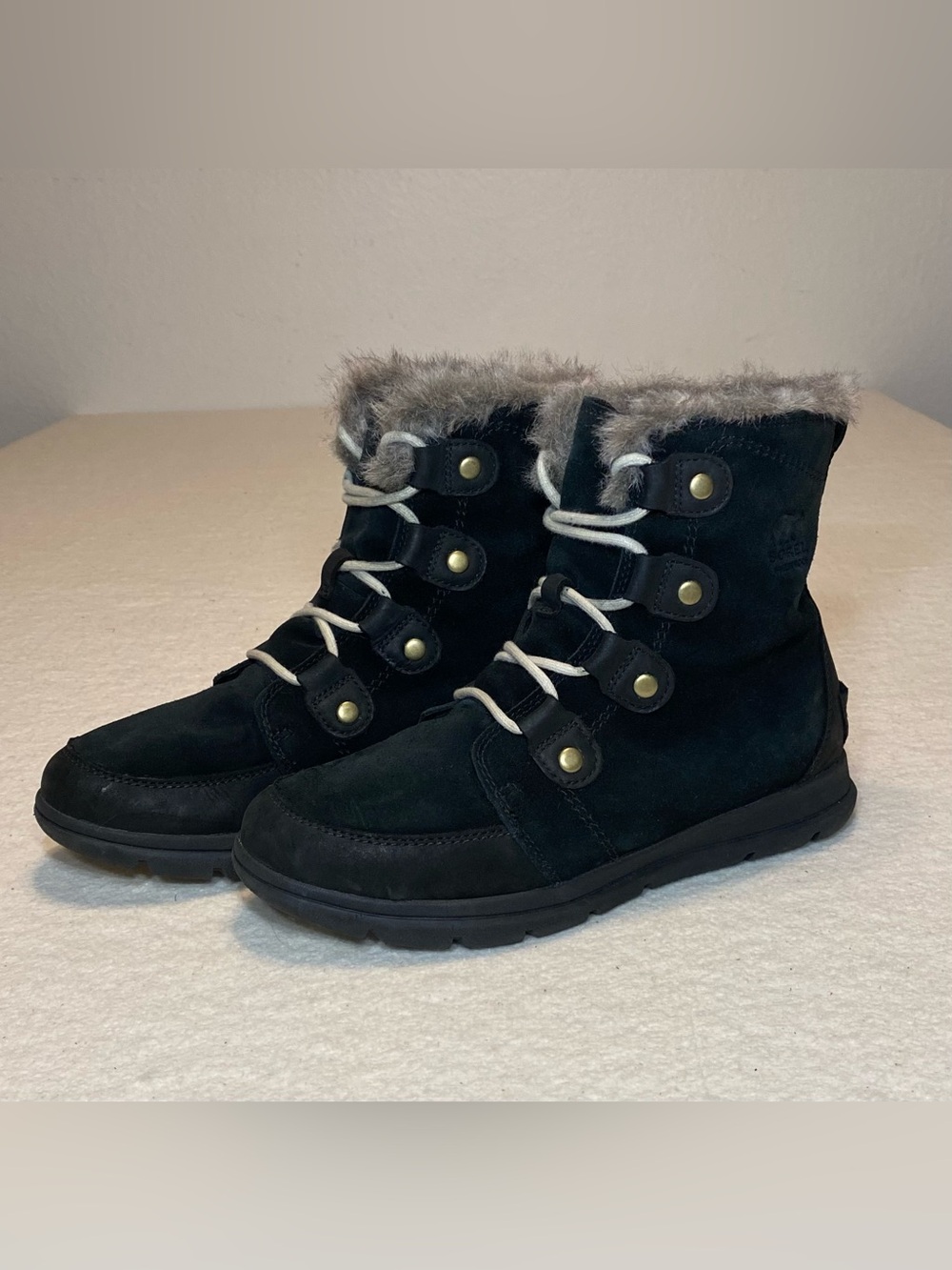 Sorel Winter Boot Black Lightweight Suede Womens Sz 9